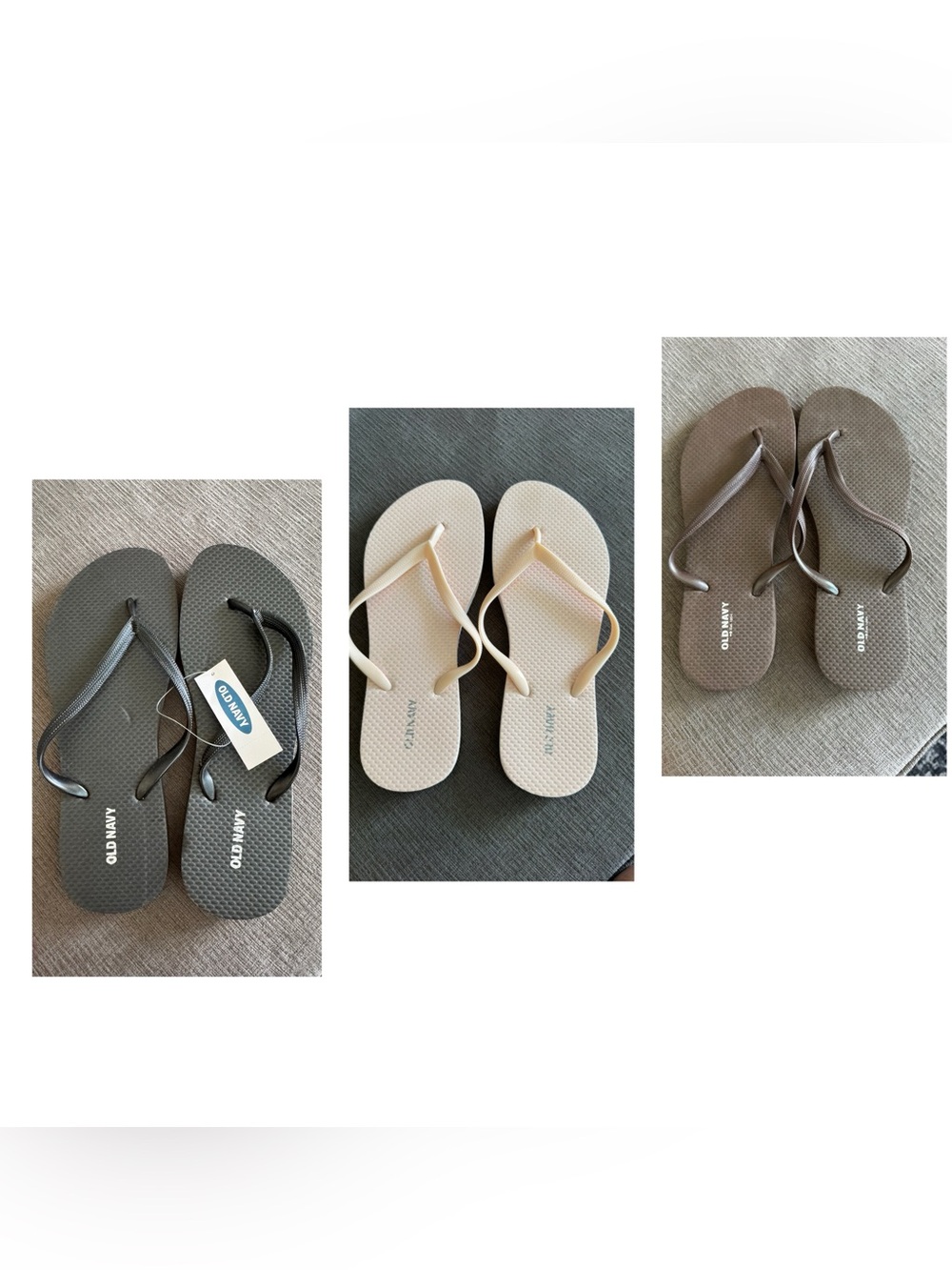 3 Pairs of Old Navy Textured Flip Flops Size 8 - Black - White - Cream
